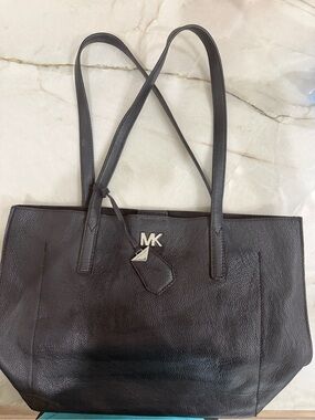 Michael Kors black Pebbled Leather Tote with MK Charm